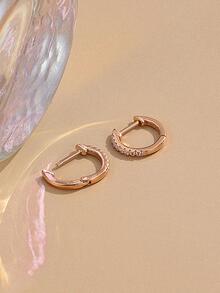 FOREVER QUEEN 925 Sterling Silver huggie Hoop Earrings With Cubic Zirconia Silvery/Yellow Golden/Rose Golden for Women Men - Rose Gold - View 5
