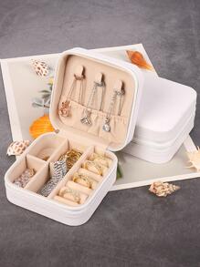 1pc Mini Jewelry Travel Case, Small Travel Jewelry Organizer, Portable Jewelry Box Travel Mini Storage - White - View 1