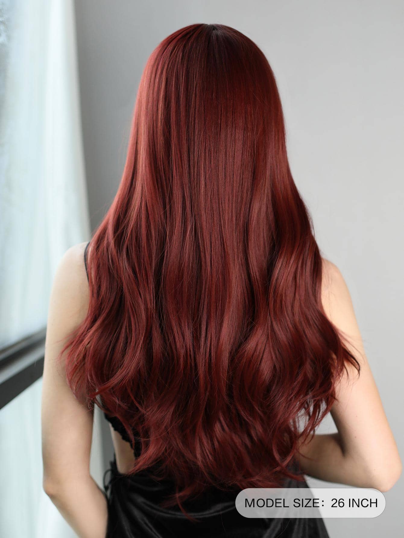 7JHH WIGS 26 Inch Wine Red Curly Wig With Bangs, Synthetic Heat-Resistant Fiber, Suitable For Daily Wear And Parties