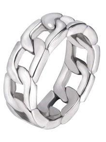 鏈條設計戒指 - 銀色 - 查看 1