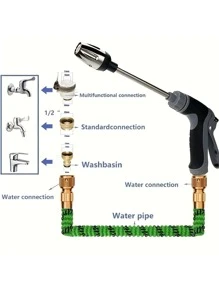 1 pièce Pistolet pulvérisateur de tuyau d'eau à haute pression portable, tuyau de jardin réglable avec tige d'extension en métal et poignée en caoutchouc, outil de lavage de voiture à domicile, arrosoir de jardin - Multicolore - Voir 4