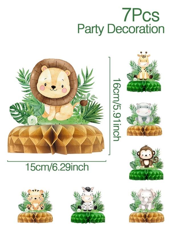 7pcs Jungle Animals Ornaments, Birthday Party Background