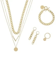 5pcs/set Fashionable Chain Design Women's Party Jewelry Set - Yellow Gold - View 3