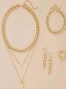 5pcs/set Fashionable Chain Design Women's Party Jewelry Set - Yellow Gold - View 4