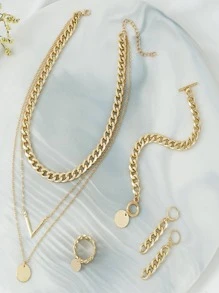 5pcs/set Fashionable Chain Design Women's Party Jewelry Set - Yellow Gold - View 1