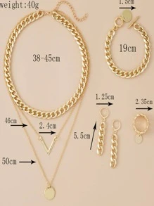 5pcs/set Fashionable Chain Design Women's Party Jewelry Set - Yellow Gold - View 2