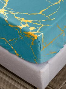 Metallic Marble Print Fitted Sheet Set Without Filler - Green - View 7