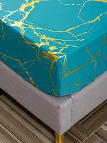 Metallic Marble Print Fitted Sheet Set Without Filler - Green - View 4