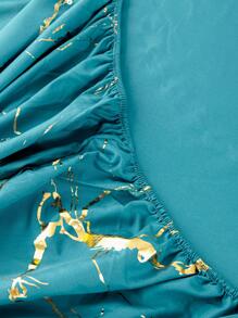 Metallic Marble Print Fitted Sheet Set Without Filler - Green - View 10