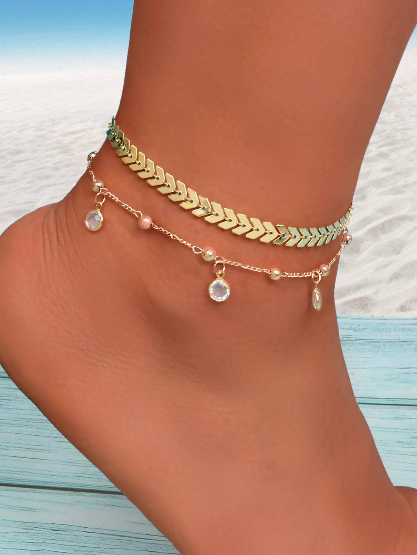 1入組波西m亞水鑽珠子裝飾腳錬適合女士適用於假期 - 金黃色 - 查看 1