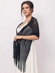 Unicra Shawls and Wraps for Evening Dress Party Scarf with Crystal Buckle Weddings Accessories for Bride and Bridesmaids - 黑色 - 查看 2