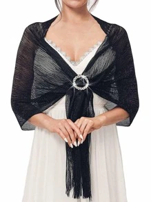 Unicra Shawls and Wraps for Evening Dress Party Scarf with Crystal Buckle Weddings Accessories for Bride and Bridesmaids - 黑色 - 查看 1