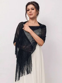 Unicra Shawls and Wraps for Evening Dress Party Scarf with Crystal Buckle Weddings Accessories for Bride and Bridesmaids - 黑色 - 查看 5