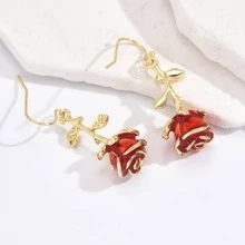 1Pair Romantic Lovely Earrings Metallic Rose Flower Red Enamel Creative Punky Drop Earrings For Holiday Party Dating Valentines,Mom,Mother,Mother's Day,Gift