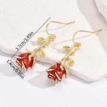 1Pair Romantic Lovely Earrings Metallic Rose Flower Red Enamel Creative Punky Drop Earrings For Holiday Party Dating Valentines,Mom,Mother,Mother's Day,Gift
