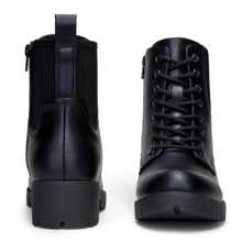 Womens' 916 Ankle Boots, Combat Lace-Up Booties -With Zipper Inner - 黑色 - 查看 6