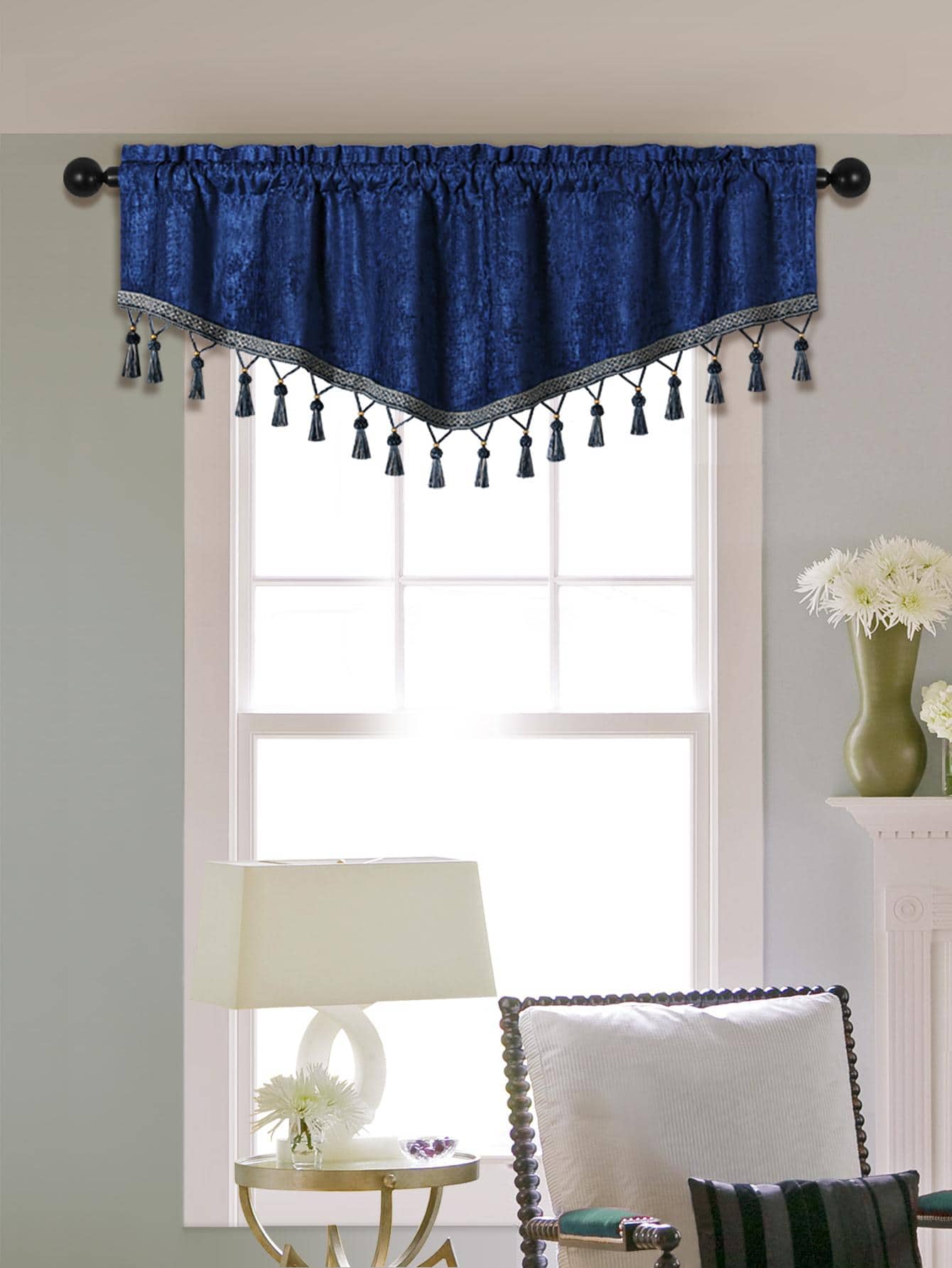 1 PC Tua Rua Trang Trí Cửa Sổ Diềm - Xanh đậm - Xem 1