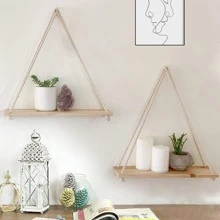 2件套木质悬挂式置物架，波西米亚风格装饰，绳索吊坠，复古悬浮置物架，墙面展示架，家居收纳整理架，适用于客厅、卧室、浴室、厨房，家居装饰，房间装饰，墙面装饰礼品，生日毕业礼物 - 米色 - 查看 2