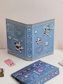 1 cái Chất kết dính họa tiết ngôi sao Bìa lá rời & 10 cái Túi đựng hồ sơ bên trong, Chất kết dính di động hiện đại Bìa lá rời & Bộ túi đựng hồ sơ cho sinh viên - Màu xanh lam - Xem 2