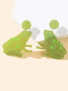1雙創意青蛙造型懸垂耳環適合女士適用於假期 - 綠色 - 查看 1