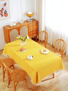 1pc Bohemian Yellow Geometric Linen Rectangular Tablecloth, Modern Minimalist, Geometric Pattern, Fresh, Suitable For Dining Table, Coffee Table, Bedside Cabinet, Applicable For Dining Room, Party, Picnic, Camping, Birthday, All Seasons - Yellow - View 8