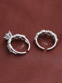 2 chiếc nhẫn Cubic Zirconia mạ vàng khảm vi mô, Quà tặng trang sức cho đám cưới, đính hôn, tỏ tình - Bạc - Xem 3