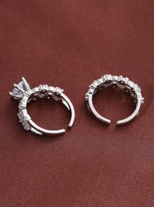 2 chiếc nhẫn Cubic Zirconia mạ vàng khảm vi mô, Quà tặng trang sức cho đám cưới, đính hôn, tỏ tình - Bạc - Xem 4