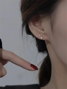 1對時尚銅方晶鋯石細節心適合女士適用於禮品 - 銀色 - 查看 2