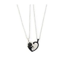1入組簡約風不銹鋼貓形情侶吊墜項鍊適用於日常穿著 - 黑白貓情侶項鍊一對 - 查看 3