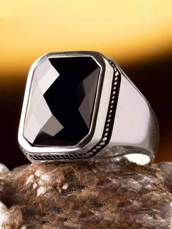 Homme Anneau Avec Strass En Alliage De Zinc Argent Ancien
