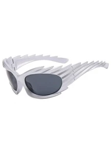 Geo Frame Bọc xung quanh kính thời trang thiết kế - Bạc - Xem 2