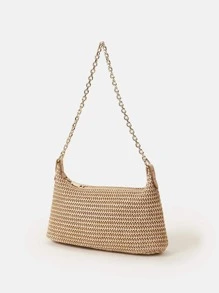 时尚链条编织单肩包 - 卡其色 - 查看 2