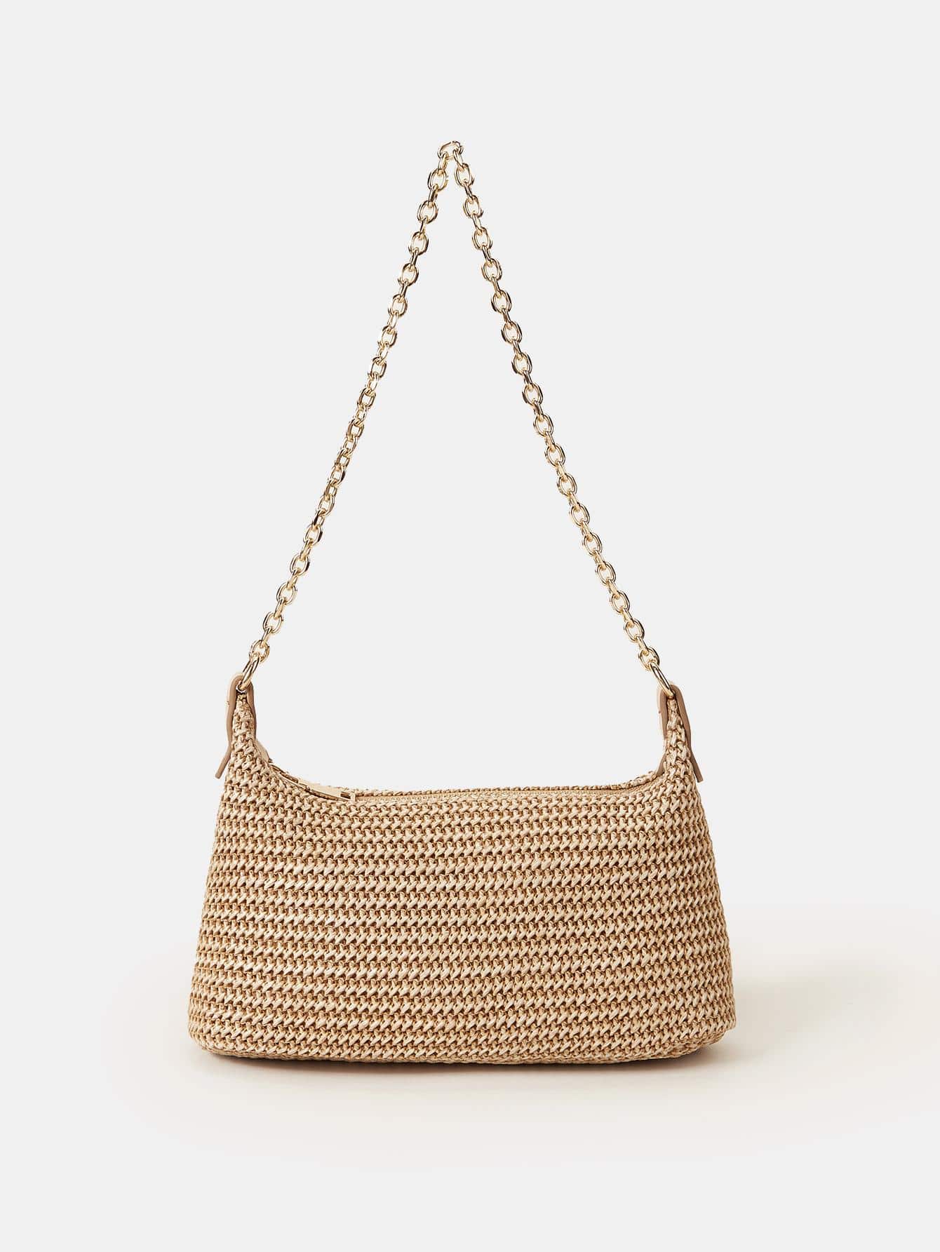时尚链条编织单肩包 - 卡其色 - 查看 1