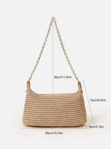 时尚链条编织单肩包 - 卡其色 - 查看 7