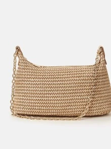 时尚链条编织单肩包 - 卡其色 - 查看 4