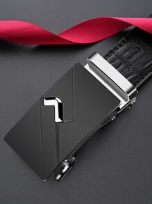 1入組男士鱷魚壓紋自動扣時尚皮帶日常裝飾 - 黑色 - 查看 2