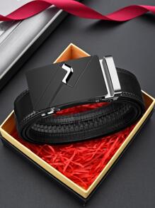 1入組男士荔枝紋壓花自動扣時尚皮帶日常裝飾 - 黑色 - 查看 1