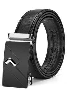 1入組男士荔枝紋壓花自動扣時尚皮帶日常裝飾 - 黑色 - 查看 7