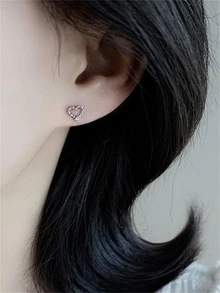 1對時尚銅方晶鋯石細節心適合女士適用於禮品 - 銀色 - 查看 4