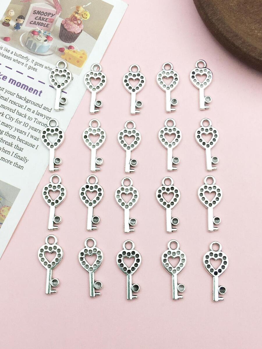 20 chiếc Antique Silver Zinc Alloy Key DIY Mặt dây chuyền cho bông tai trang sức - Bạc - Xem 1