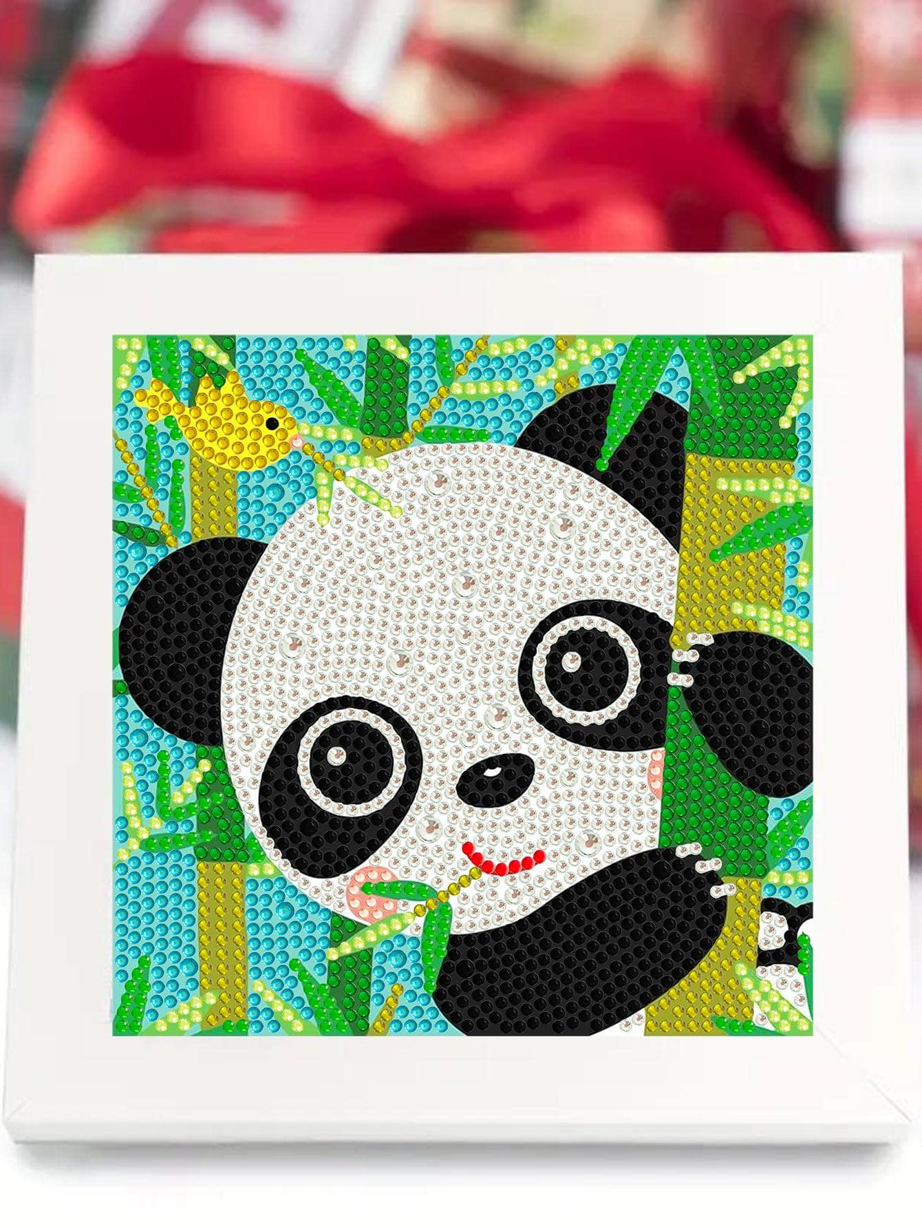 1套熊貓圖案DIY鑽石畫無框，可愛PMMA DIY鑽石畫適合家庭牆壁裝飾 - 軍綠色 - 查看 1