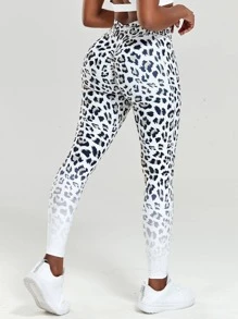 Leopard Print Cross Back Scrunch Sports Leggings - Đen và trắng - Xem 1