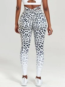Leopard Print Cross Back Scrunch Sports Leggings - Đen và trắng - Xem 7