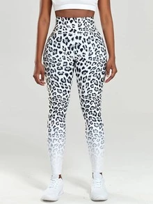 Leopard Print Cross Back Scrunch Sports Leggings - Đen và trắng - Xem 6