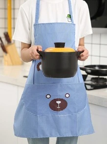 1pc Cartoon Bear Pattern Apron - Blue - View 1