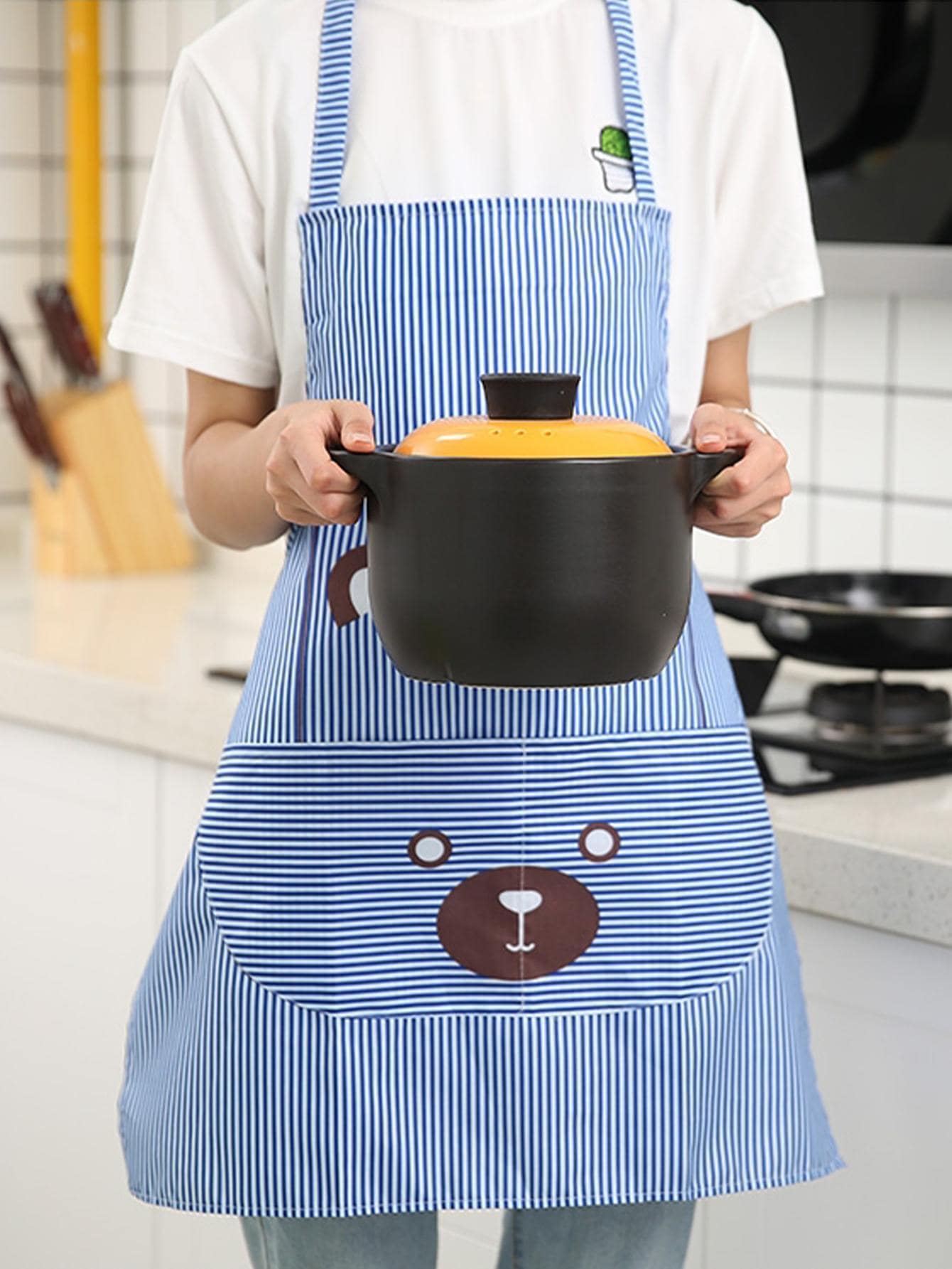 1pc Cartoon Bear Pattern Apron - Blue - View 1