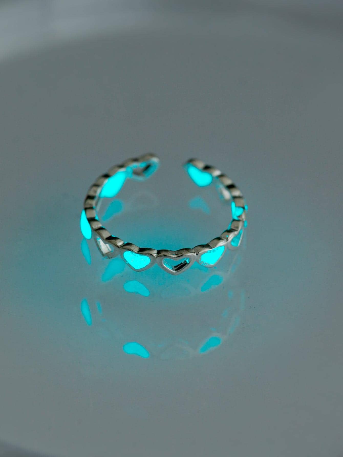 1 chiếc nhẫn hình ngôi sao phát sáng trong bóng tối hình lá xanh ngọc rỗng dành cho nữ (Cần sạc đèn để phát sáng, sẽ không phát sáng nếu không có ánh sáng) - Bạc - Xem 1