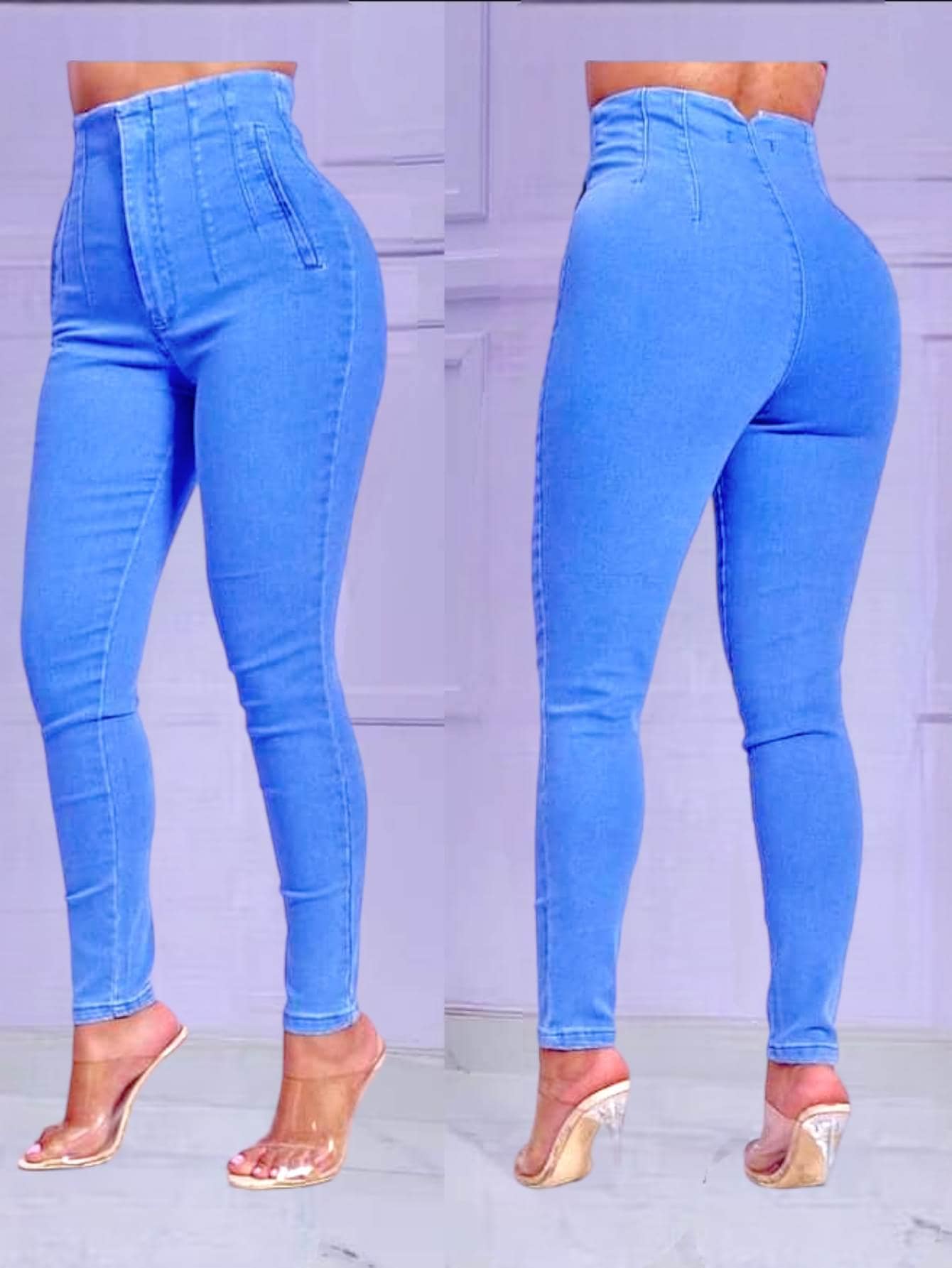 Jean pantalon mezclilla tiro alto pinzas push up - azul real - Ver 1