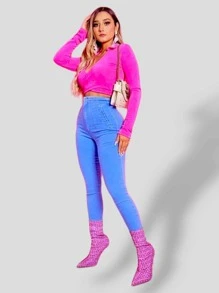 Jean pantalon mezclilla tiro alto pinzas push up - azul real - Ver 2