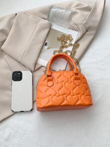 New Heart Shaped Seashell Clutch Bag With Metal Chain - Orange - View 4